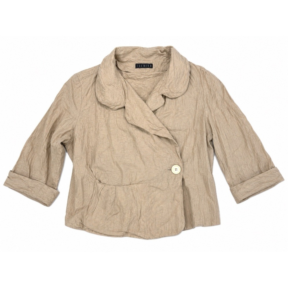 ISCHIKO by OSKA Beige Cropped Avant Garde Lagenlook Jacket 10 12 Luxury Chic
